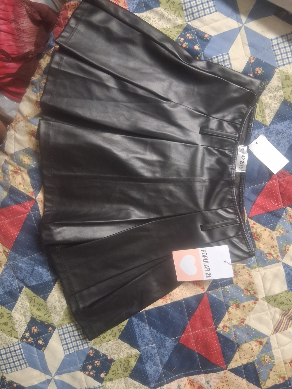 Black Faux Leather Pleated Mini Skirt